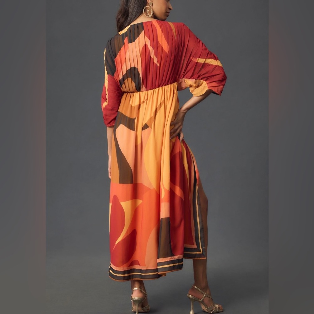 FARM Rio Red Orange & Yellow Abstract Pleated Maxi Dress - Picture 6 of 13